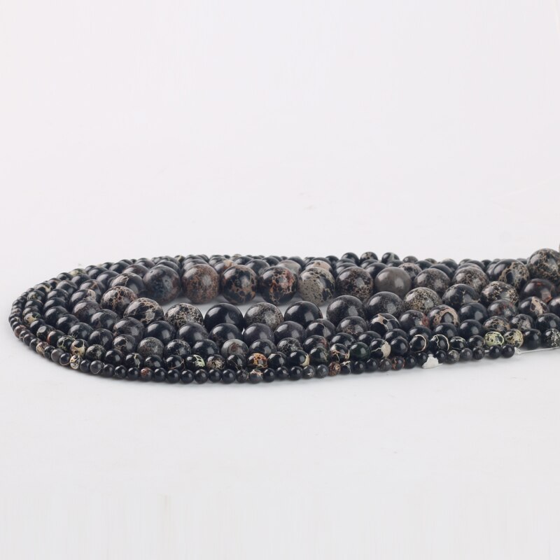 Wholesale Natural Stones Black Sea Sediment Turquoises Imperial Jaspers Beads 4/6/8/10/12MM Fit Diy Beads For Jewelry Making