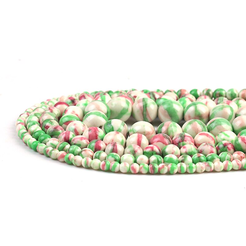 Green Red Colorful Striated Rain Round Beads Natural Loose Stone Beads For DIY Jewelry Making 4/6/8/10/12mm Bracelet 15''