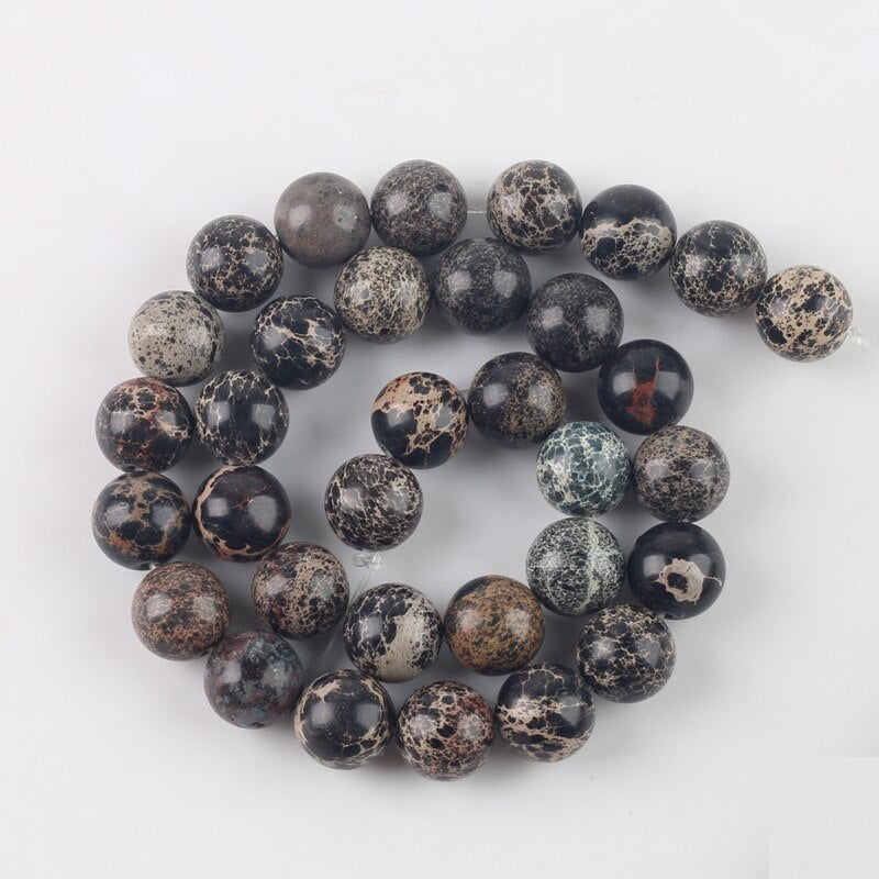 Wholesale Natural Stones Black Sea Sediment Turquoises Imperial Jaspers Beads 4/6/8/10/12MM Fit Diy Beads For Jewelry Making