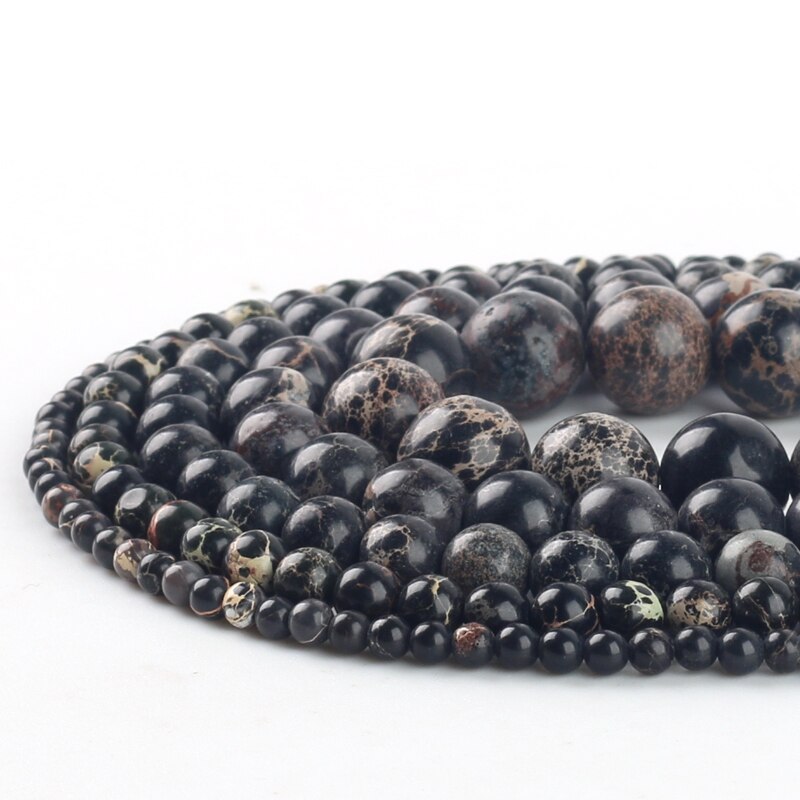 Wholesale Natural Stones Black Sea Sediment Turquoises Imperial Jaspers Beads 4/6/8/10/12MM Fit Diy Beads For Jewelry Making