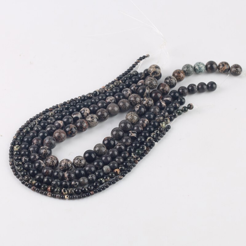 Wholesale Natural Stones Black Sea Sediment Turquoises Imperial Jaspers Beads 4/6/8/10/12MM Fit Diy Beads For Jewelry Making