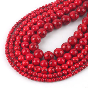 Wholesale Natural Red Howlite Turquoises Round Loose Beads 4 6 8 10 12 Bracelet Fit Diy Charm Beads For Jewelry Making