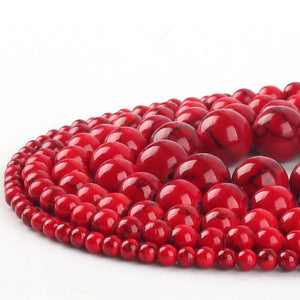 Wholesale Natural Red Howlite Turquoises Round Loose Beads 4 6 8 10 12 Bracelet Fit Diy Charm Beads For Jewelry Making