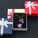 Irregular Natural Gem Stone Pendant Necklace Ring Purple Crystal Chakra Quartz Amethysts Necklace Bohemian Fashion Jewelry Gift