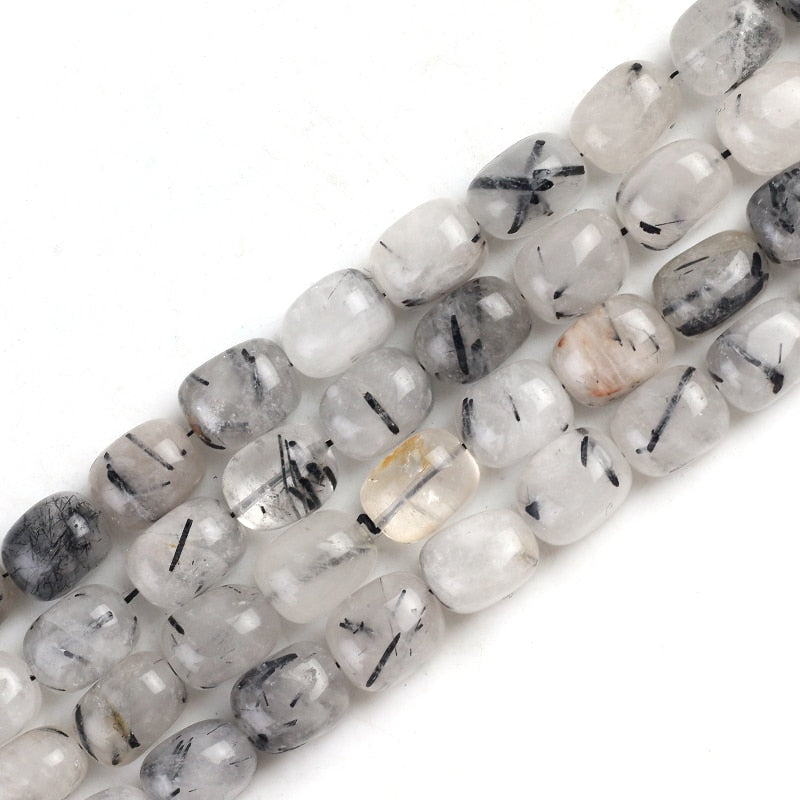 15*22mm Natural Oval Black Rutilated Quartzs Loose Spacer Beads For Jewelry Making DIY Necklace Bracelet Accessories 15'' inches
