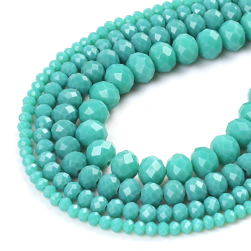 Faceted Cyan Glass Crystal Rondelle Beads Loose Spacer Beads For Jewelry Making DIY Bracelet Earrings 15'' 4/6/8/10/12/14mm