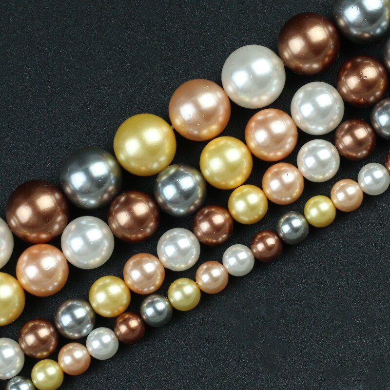 Brown Yellow Colorful Shell Pearl Beads Round Loose Spacer Beads For DIY Jewelry Making Bracelet Accessories 15'' 6/8/10/12mm
