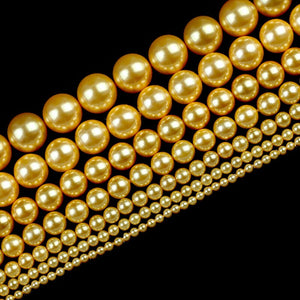 Natural Golden Shell Pearl Beads Round Loose Spacer Beads For Jewelry Making DIY Bracelet Necklace Accessories 15'' 2/3/4/6/8mm