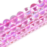 Natural Pink Flash Crystal Glass MoonStone Glitter Beads Round Loose Beads For Jewelry Making DIY Charms Bracelet 6/8/10/12mm