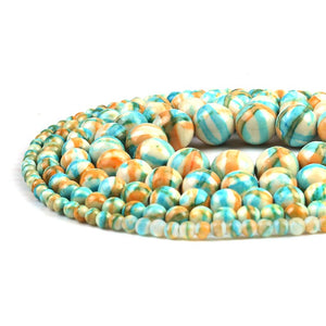 Cyan Orange Colorful Striated Rain Round Beads Natural Loose Stone Beads For DIY Jewelry Making 4/6/8/10/12mm Bracelet 15''