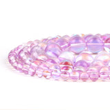 Round Light Purple Flash Crystal Glass MoonStone Glitter Loose Beads For Jewelry Making DIY Charms Bracelet 15''6/8/10/12mm