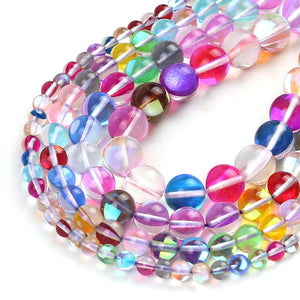 Clear Colorful Flash Crystal Glass MoonStone Glitter Beads Round Loose Beads For Jewelry Making DIY Charms Bracelet 6/8/10/12mm