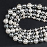 Black White Shiny Shell Pearl Beads Round Loose Spacer Beads For DIY Jewelry Making Bracelet Accessories 15'' 6/8/10/12mm