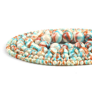 Blue Orange Colorful Striated Rain Round Beads Natural Loose Stone Beads For DIY Jewelry Making 4/6/8/10/12mm Bracelet 15''