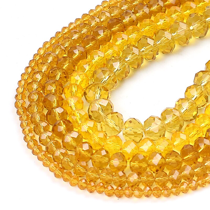 Transparent Yellow Faceted Glass Crystal Rondelle Beads Loose Spacer Beads For Jewelry Making DIY Bracelet15'' 4/6/8/10/12/14mm