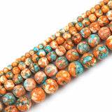 Orange Cyan Colorful Rain Jaspers Round Beads Natural Loose Stone Beads For DIY Jewelry Making 4/6/8/10/12mm Bracelet 15''