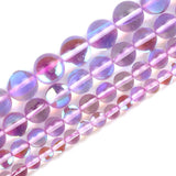 Round Light Purple Flash Crystal Glass MoonStone Glitter Loose Beads For Jewelry Making DIY Charms Bracelet 15''6/8/10/12mm