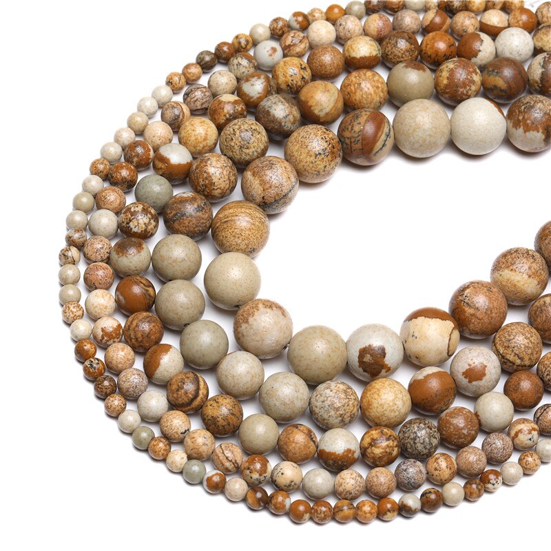Natural picture stone beads Beads Jaspers Round Beads 15" Strand 2 3 4 6 8 10 12MM e For Jewelry Making DIY Bracelet