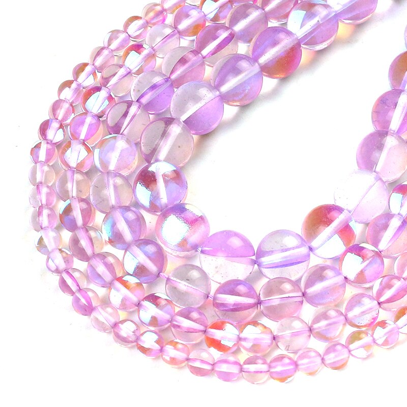 Round Light Purple Flash Crystal Glass MoonStone Glitter Loose Beads For Jewelry Making DIY Charms Bracelet 15''6/8/10/12mm