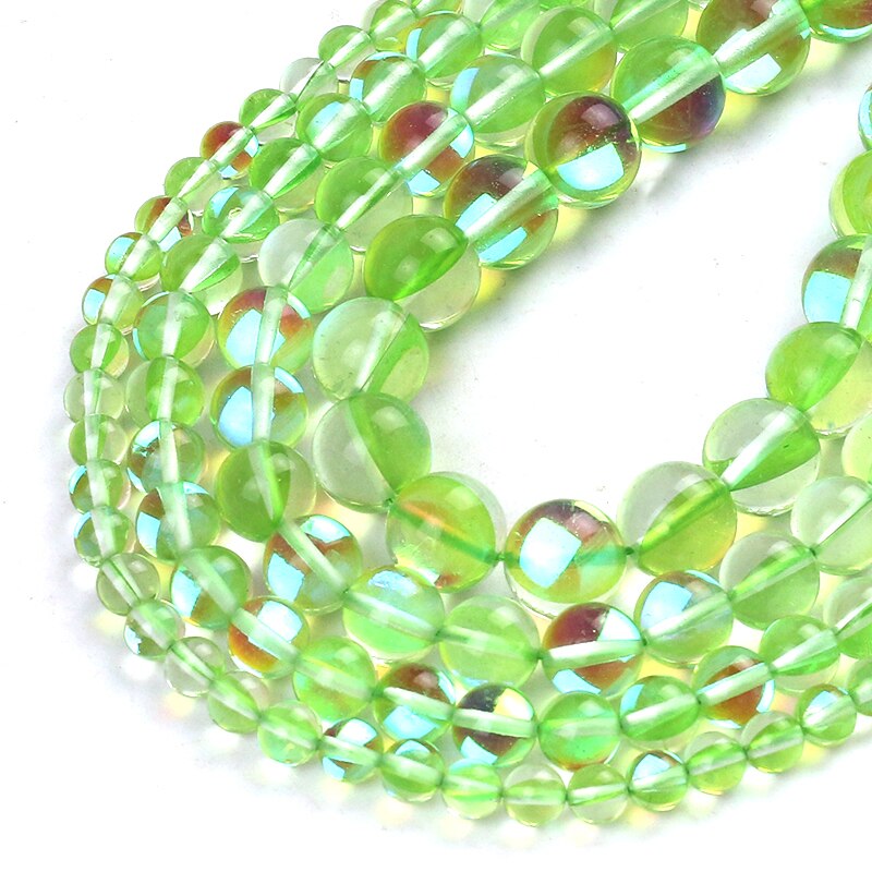 Round Clear Grass Green Flash Crystal Glass Austrian Crystal Glitter Loose Beads For Jewelry Making DIY Charms Bracelet 15''6/8/10/12mm