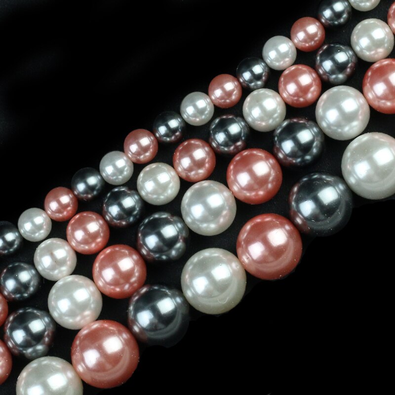 Black Red White Shell Pearl Beads Round Loose Spacer Beads For DIY Jewelry Making Bracelet Accessories 15'' 6/8/10/12mm