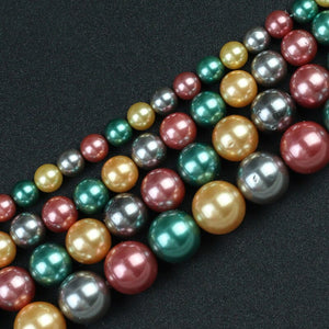 Green Yellow Red Grey Shell Pearl Beads Round Loose Spacer Beads For DIY Jewelry Making Bracelet Accessories 15'' 6 8 10 12mm
