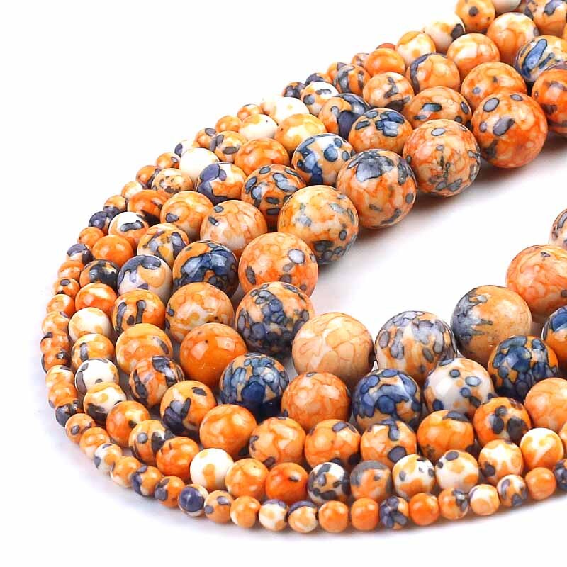 Orange Dark Blue Colorful Rain Jaspers Round Beads Natural Loose Stone Beads For DIY Jewelry Making 4/6/8/10/12mm Bracelet 15''