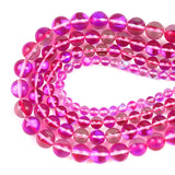 Clear Rose Red Flash Crystal Glass MoonStone Glitter Beads Round Loose Beads For Jewelry Making DIY Charms Bracelet 6/8/10/12mm