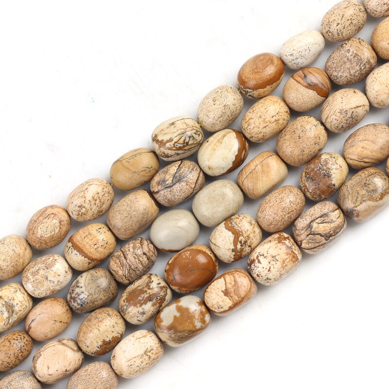 15*22mm Natural Oval Picture Stone Loose Spacer Beads For Jewelry Making DIY Necklace Bracelet Accessories 15'' Charms Beads