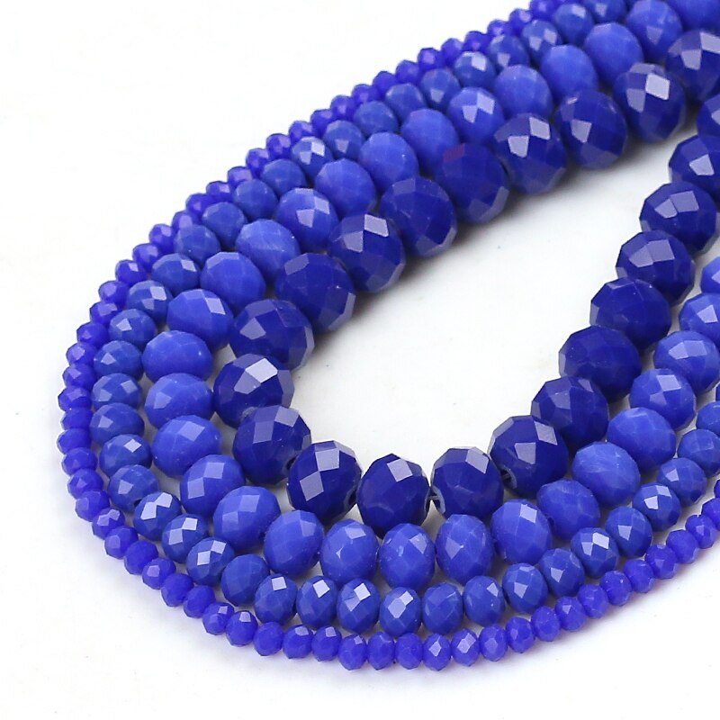 Faceted Dark Blue Glass Crystal Rondelle Beads Loose Spacer Beads For Jewelry Making DIY Bracelet Earrings 15'' 4/6/8/10/12/14mm