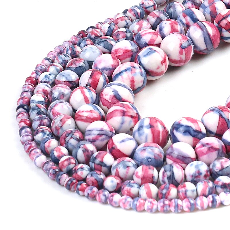 Blue Orange Colorful Striated Rain Round Beads Natural Loose Stone Beads For DIY Jewelry Making 4/6/8/10/12mm Bracelet 15''