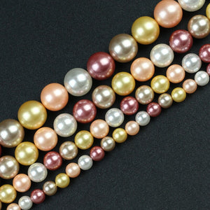 Yellow Purple White Shell Pearl Beads Round Loose Spacer Beads For DIY Jewelry Making Bracelet Accessories 15'' 6 8 10 12mm