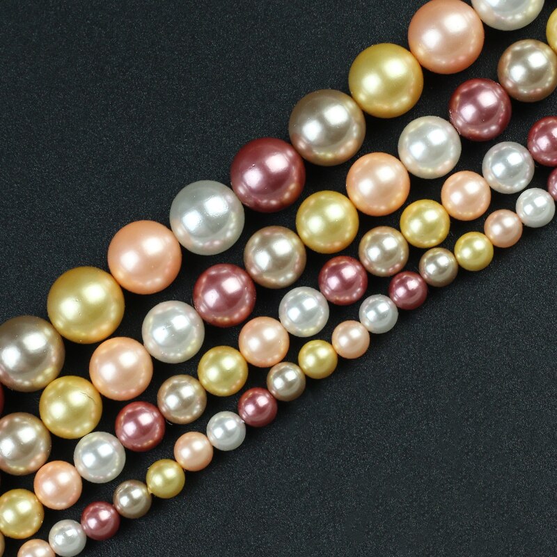 Yellow Purple White Shell Pearl Beads Round Loose Spacer Beads For DIY Jewelry Making Bracelet Accessories 15'' 6 8 10 12mm
