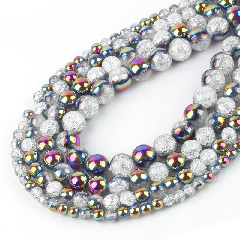 Wholesale Plated Colorful Purple White Snow Cracked Glass Crystal Stone Beads For Jewelry Making DIY Bracelet Necklace Natural