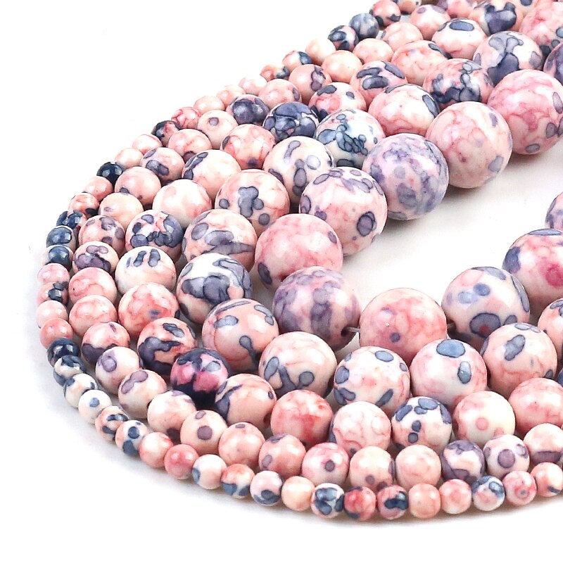 Light Pink Black Colorful Rain Jaspers Round Beads Natural Loose Stone Beads For DIY Jewelry Making 4/6/8/10/12mm Bracelet 15''