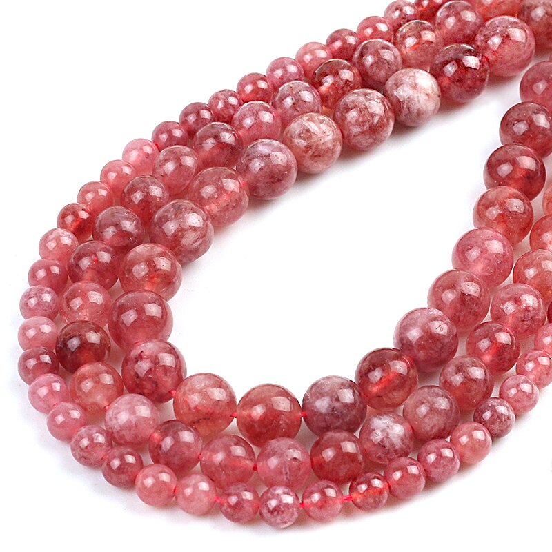 Natural Stone Jaspers Strawberry Crystal Angelite Jades Round Beads Stone Loose Spacer Beads for DIY Jewelry Making