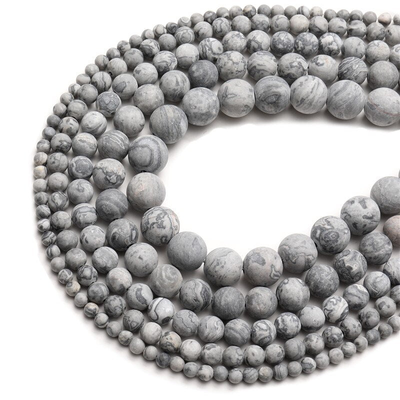 1 Strand/Lot Natural Stone Beads Matte Mapstone Round Spacer 4 6 8 10 12mm Loose Charms Ornamental Findings For Jewelry Making