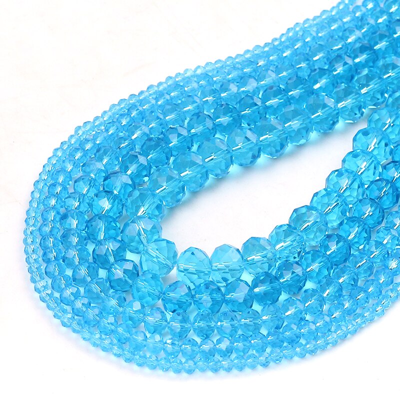 Faceted Sky Blue Glass Crystal Rondelle Beads Loose Spacer Beads For Jewelry Making DIY Bracelet Necklace 4/6/8/10/12/14mm