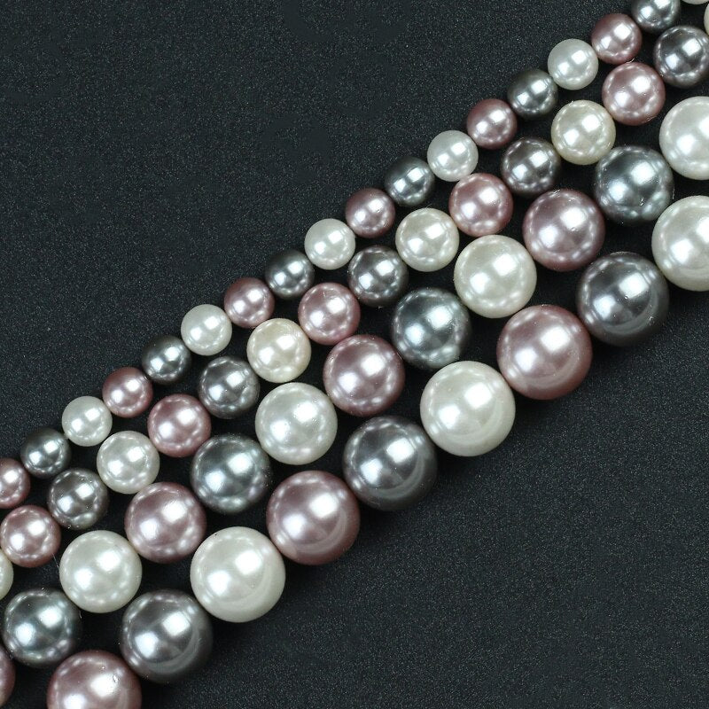 6/8/10/12mm Black White Pink Shell Pearl Beads Round Loose Spacer Beads For DIY Jewelry Making Bracelet Accessories 15''