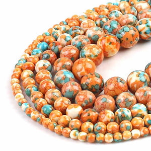 Orange Cyan Colorful Rain Jaspers Round Beads Natural Loose Stone Beads For DIY Jewelry Making 4/6/8/10/12mm Bracelet 15''