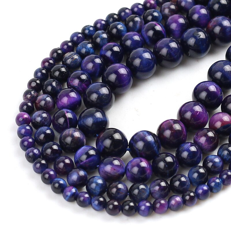Purple Bicolor Tiger Eye Stone Natural Round Loose Spacer Beads For Jewelry Making DIY Bracelet Charm Accessories 15'' 6/8/10mm