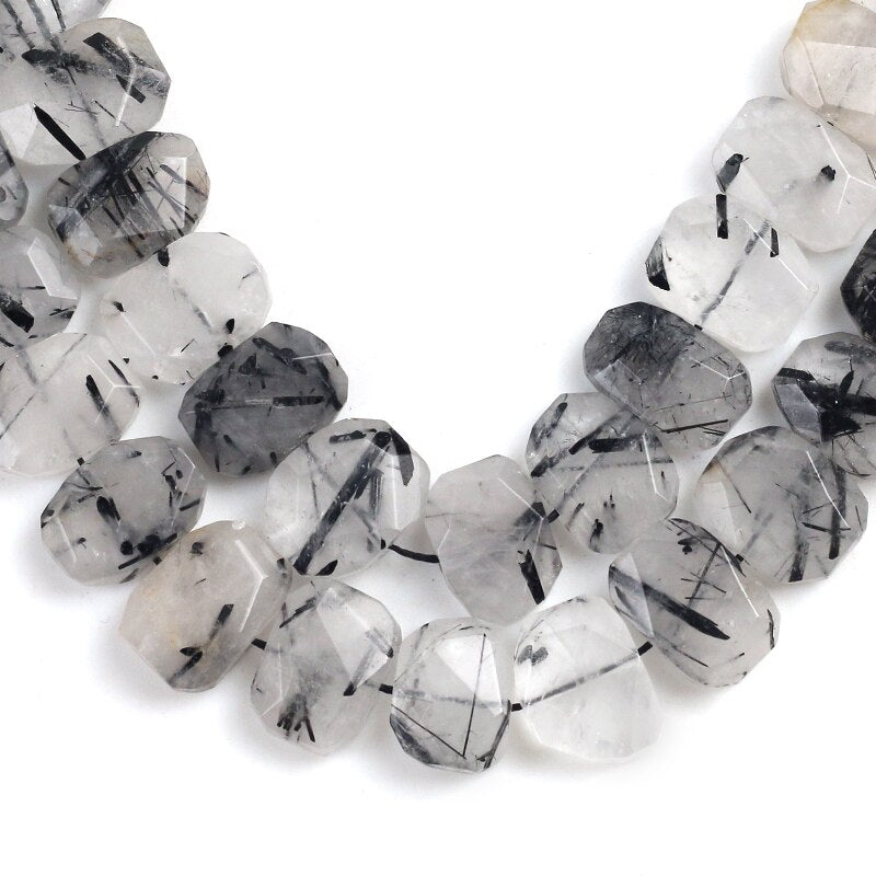 Natural Black Hair Crystal Stone Beads Transverse Pore Denier Section Loose Beads 15x20mm for Jewelry Making DIY Bracelet