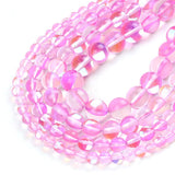 Natural Pink Flash Crystal Glass MoonStone Glitter Beads Round Loose Beads For Jewelry Making DIY Charms Bracelet 6/8/10/12mm