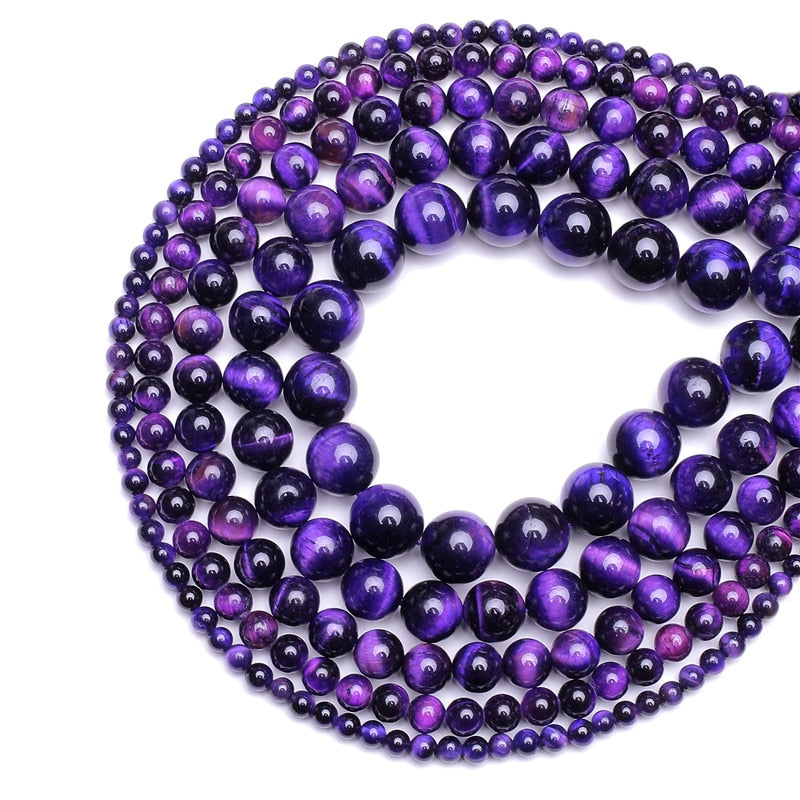 Wholesale Price Natural Stone purple Tiger Eye Agat Round Beads 15" Strand 4 6 8 10 12MM Pick Size Beads For Jewelry Making