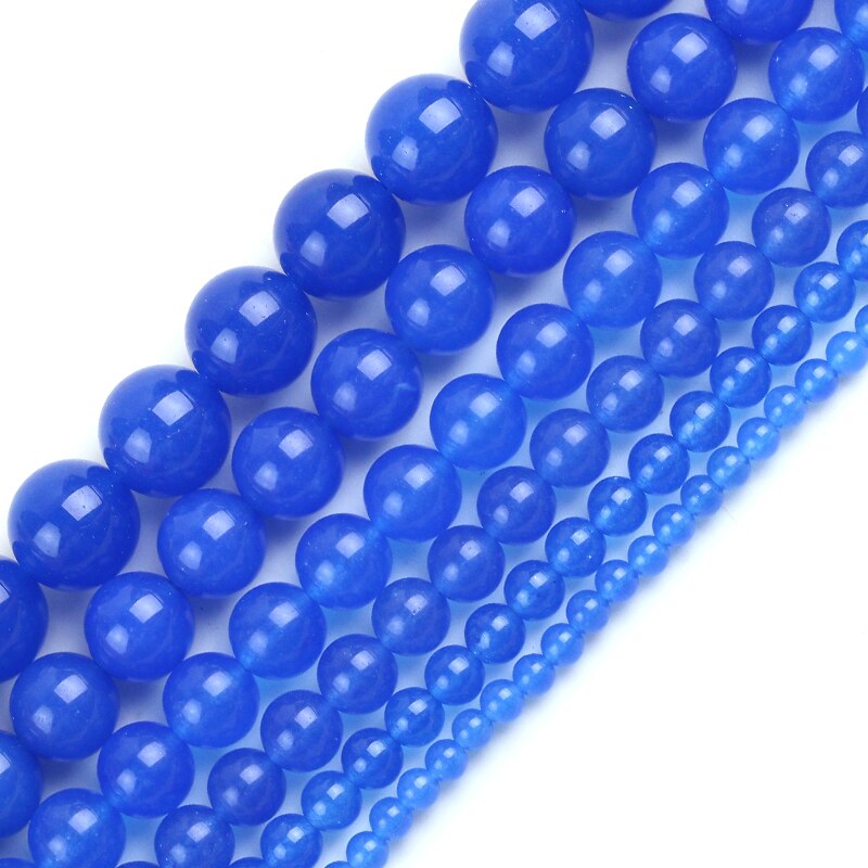 Natural Stone Blue Jades Beads Round Loose Spacer Beads 15'' 4/6/8/10/12mm for Jewelry Making DIY Earrings Bracelet Accessories