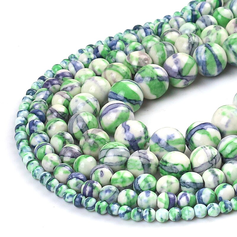 Blue Green Colorful Striated Rain Round Beads Natural Loose Stone Beads For DIY Jewelry Making 4/6/8/10/12mm Bracelet 15''