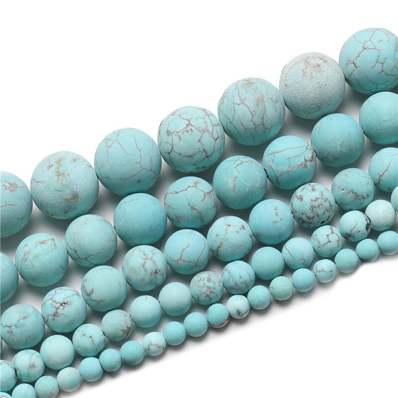 Wholesale Natural Matte Blue Turquoises Beads Round Loose Beads For Jewelry Making Diy Bracelet Necklace 15" 4/6/8/10/12 mm