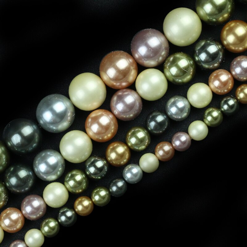Green Orange Colorful Shell Pearl Beads Round Loose Spacer Beads For DIY Jewelry Making Bracelet Accessories 15'' 6/8/10/12mm
