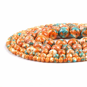 Orange Cyan Colorful Rain Jaspers Round Beads Natural Loose Stone Beads For DIY Jewelry Making 4/6/8/10/12mm Bracelet 15''
