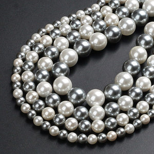 Black White Shiny Shell Pearl Beads Round Loose Spacer Beads For DIY Jewelry Making Bracelet Accessories 15'' 6/8/10/12mm
